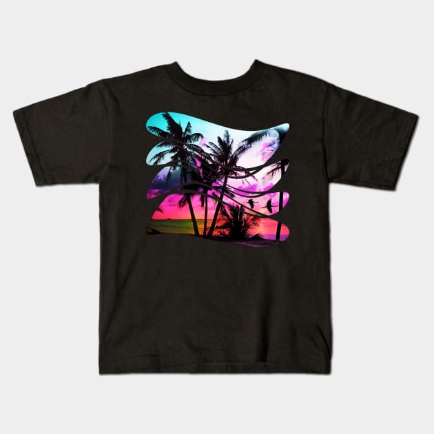 sunset beach In the 80s vintage style Kids T-Shirt by Collagedream